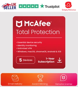 McAfee Total Protection Antivirus 2025 5 Devices 1 Year 5 Minute EMAIL Delivery - Picture 1 of 12