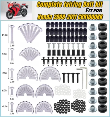 Kit completo de pernos de carenado de tornillos de acero inoxidable plateado para Honda CBR1000RR 2008-2011 Foto 1 de 4