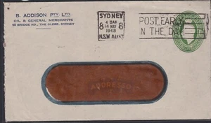 1948 Australia Embossed 1 1/2d Green PTPO B.ADDISON OIL & GENERAL MERCHANT Cover - Picture 1 of 2