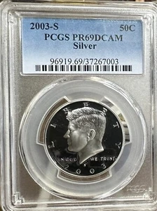 2003 S US Kennedy ARGENTO Prova Mezzo Dollaro PCGS PR69 DCAM - Foto 1 di 2