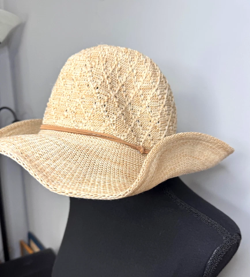 Free People Santa Barbara Packable Sun Hat Wide Brim Hat Suede Cord Detail - Image 1 of 4