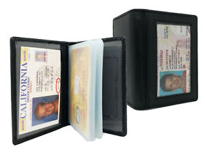 RFID Black Genuine Leather Business Card Holder Pocket Organizer Wallet  