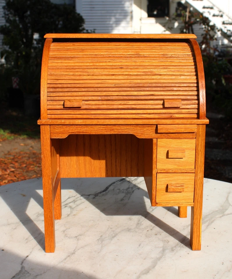 Retired American Girl Doll Oak Wooden Rolltop Desk Interactive Drawers & Top - Image 1 of 4