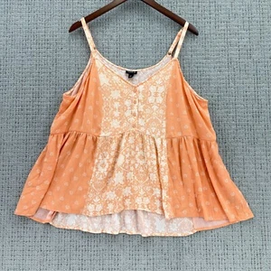 Torrid Top Womens 2X Peach Bloom Sleeveless Babydoll Crinkle Gauze V-Neck - Picture 1 of 9