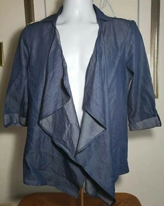 American Rag Cie Womens Top Small Blue Crochet Back 3/4 Sleeve  - Picture 1 of 3