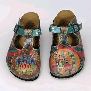 Calceo Peace Love Drangon Butterfly Maryjane Clogs Size 40/9 Hippie Festival - Picture 1 of 10