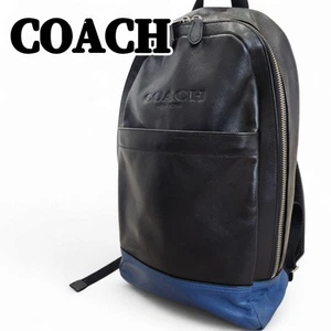 Good condition COACH Charles backpack F54135 black x blue leather - Picture 1 of 24