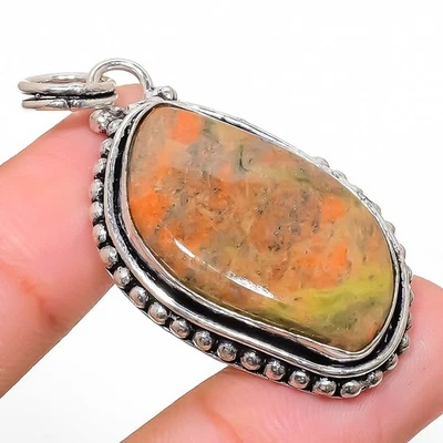 Pendente In Argento Sterling 925 Fatto A Mano In Gemma Unakite 1.89" - Immagine 1 di 4
