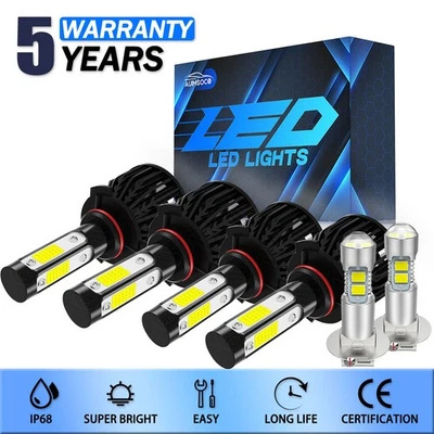 For Audi S4 1992-1994 6x High Low Beam LED Headlight Fog Light Bulb KIT 100000LM - Image 1 of 4