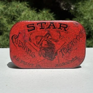 ANTIQUE Star CHEWING TOBACCO TIN LITHO FLAT POCKET CAN COUNTRY STORE Milwaukee - Picture 1 of 24