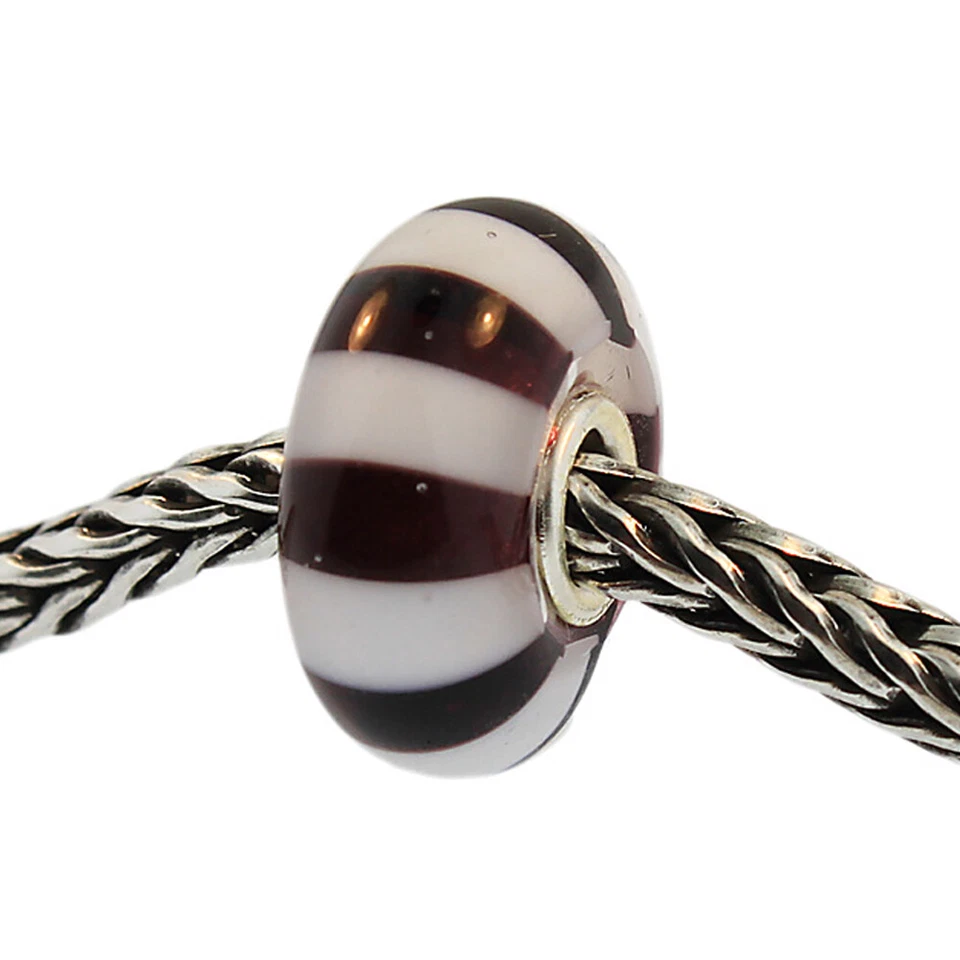 Authentic Trollbeads Glass 61304 Black & White Stripes 0