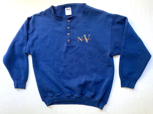 Vtg Las Vegas Sweatshirt Tultex Superweight Henley Shirt Mens L 4 Button Blue - Bild 1 von 6