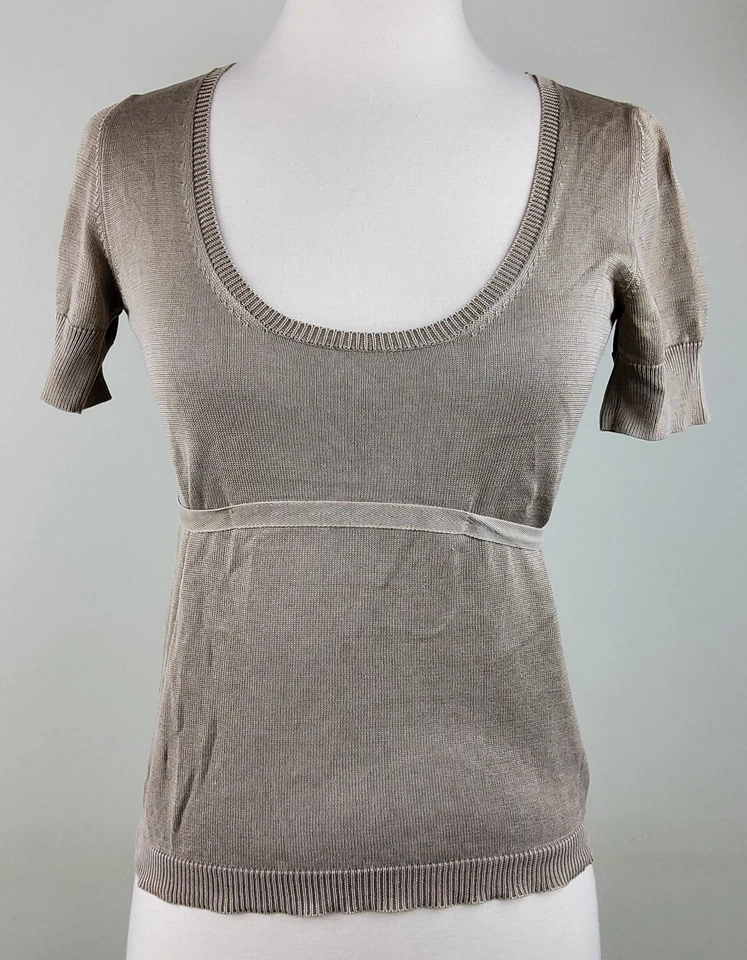 Prada Women's Cotton Silk Short Sleeve Sweater Top Tan Size 38 - Image 1 of 4