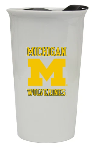 Michigan Wolverines Double Walled Ceramic Tumbler Set-NCAA Travel Mug 2pk Cover