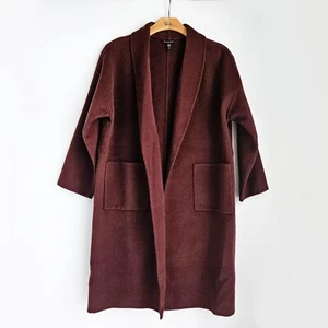 Eileen Fisher Lightweight Boiled Wool Open Front Cardigan Coat L Dark Burgundy - Picture 1 of 4