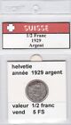 pieces de 1/2 franc de suisse 1929