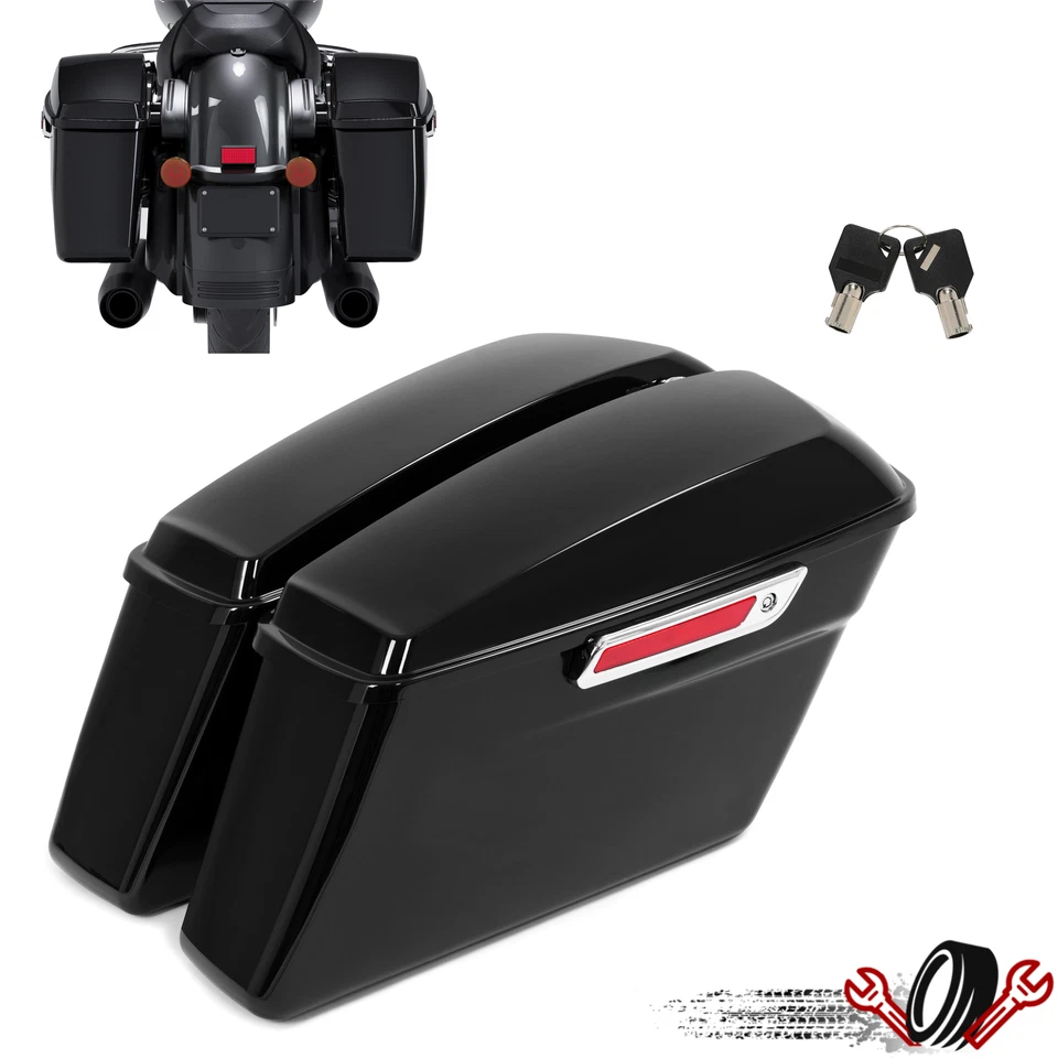 Vivid Black Hard Saddlebag Saddle Bags For Harley Touring Softail Dyna Sportster Foto 1 de 4
