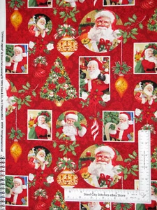 Christmas Legend Fabric Old Fashioned Santa Tree Red Cotton Henry Glass Yard - Picture 1 of 2