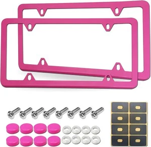 Pink License Plate Frames- Aluminum Front & Rear Car Tag Covers for Men Women - Picture 1 of 3