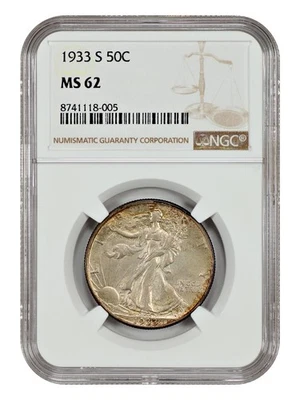 1933-S 50C NGC MS62 - Walking Liberty Half Dollar - Scarce Early Walker - Image 1 of 4