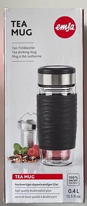 Emsa Teebecher Tea Mug, Teeglas mit Sieb, doppelw. Glas, Silikon, Schwarz 400ml - Bild 1 von 1