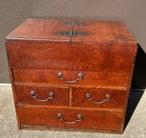Antique Japanese Kyodai Kesho Bako Table Cabinet Tansu Chest Meiji ca 1868-1912 - Picture 1 of 22