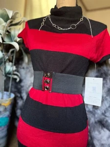 Vestido Suéter She's Cool, Rojo/Negro, Rayas, Talla Mediana, Vacaciones, NUEVO - Imagen 1 de 24