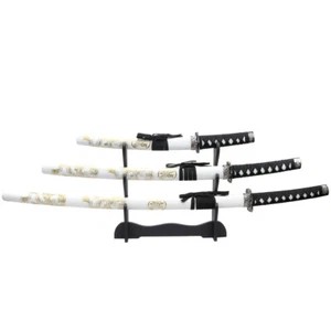 3pc White Dragon Samurai Sword Set Carbon Steel Blades with Stand Good Quality - Picture 1 of 5