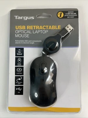 Targus USB Retractable Optical Laptop Mouse, Black - Image 1 of 4