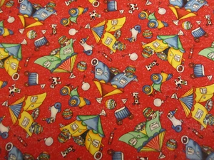 Cotton Fabric Circus Is In Town Sue Kruger for Northcott Red Tent Dogs BTYx44 - Picture 1 of 8
