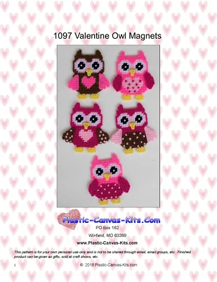PLASTIC-CANVAS-KITS.COM Valentine's Day Owl Magnets-Plastic Canvas Pattern or Kit