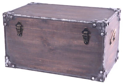 Distressed Wooden Vintage Industrial Style Decorative Trunk with Lockable Latch - Image 1 of 4