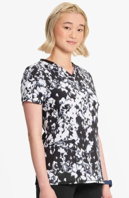 Blurred Blooms Cherokee Scrubs Infinity V Neck Top IN634 BMBR - Image 1 of 4