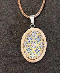 New Portuguese Tile Designs on Wood Pendant Necklace - Picture 1 of 35