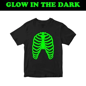 Rib Cage T-shirt Glow in The Dark Heart Skelton Halloween Party Friends Gifts - Picture 1 of 2