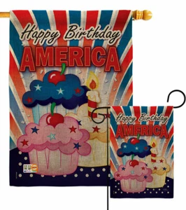American Cupcake Burlap Garden Flag Americana Fourth July Decorative Yard Banner - Picture 1 of 19