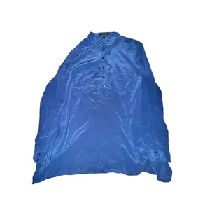 Eileen Fisher Blouse Women's Size S Navy Blue 1/2 Button Front L/S 100% Silk - Picture 1 of 7