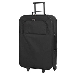 Soft Shell Suitcase Medium Black Wheeled Retractable Handle 69.5 x 43 x 22 cm - Picture 1 of 7