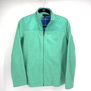 Talbots Jacket Womens Medium Petite Mint Green quilted shoulder fleece Full Zip  - Picture 1 of 6
