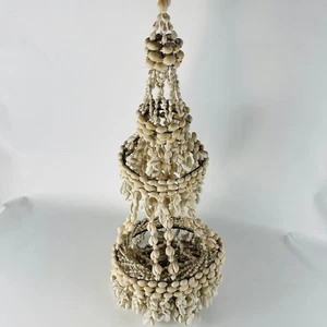Vintage Seashell Chandelier 27” Boho Hanging Cowrie Shell Nautical Shore Beach  - Picture 1 of 7