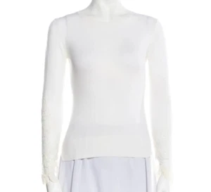 Auth NWT Ermanno SCERVINO White VIRGIN Wool CREW Neck SWEATER Top LACE Inserts - Picture 1 of 3
