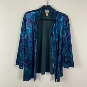 Chicos Velvet Stripe Tie-Dye Blue Open Front Cardigan Sweater Size 2 US Large - Picture 1 of 11