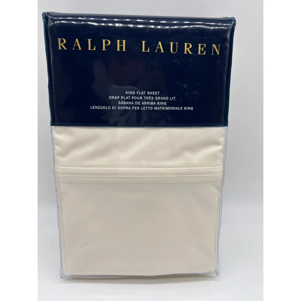 RALPH LAUREN HOME 464 TC KING FLAT BED SHEET REGATTA CREAM COTTON PERCALE