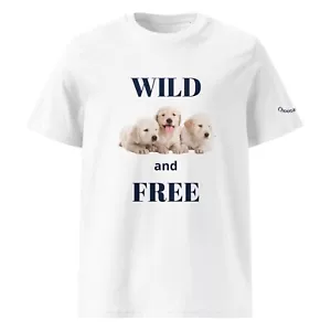 Dogs Graphic Tee 100% Organic Cotton Golden Retriever Puppies Dog T-shirt - Picture 1 of 18