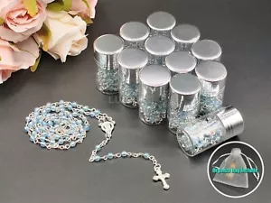 12 Blue Clear Rosary Crucifix Silver Bottle Recuerdos de Bautizo First Communion - Picture 1 of 8