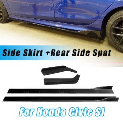 PARA HONDA CIVIC SI CUPÉ SEDÁN FALDA LATERAL + DIVISOR LATERAL TRASERO BRILLO LABIAL NEGRO Foto 1 de 4