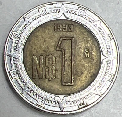 Moneda de 1 peso de México 1993 mexicanos mexicanos bimetálica usada.     Lote — W3.f7 Foto 1 de 4