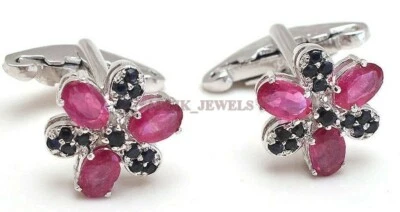 Heated Ruby & Black Spinel Gemstone with 925 Sterling Silver Cufflink #2526 - Image 1 of 3