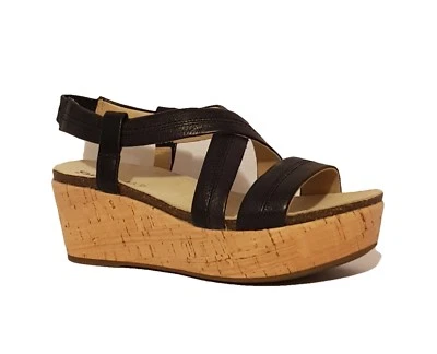 GEOX RESPIRA RRP £88 BLACK GENUINE LEATHER WEDGE SANDALS SUMMER SHOES LADIES