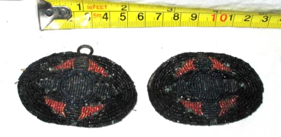 Antique  TINY BEAD Shoe Buckle Clips  BLACK AND ORANGE (B22). - Image 1 of 3